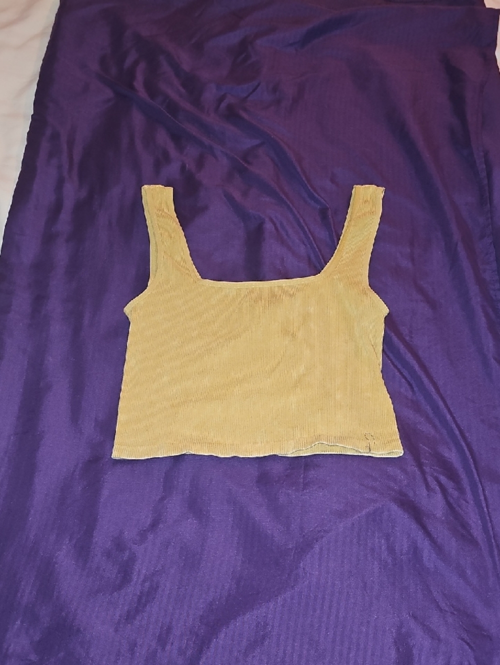Forever 21 Mustard Square-Neck Ribbed Crop Tank
